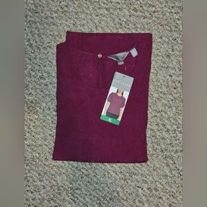 NWT Ted Baker Women's Crewneck Elastic Smocked Short Sleeves Blouse, Maroon